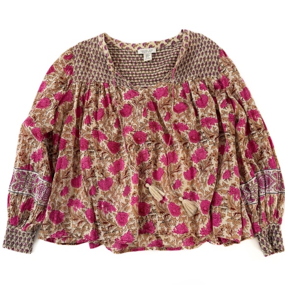 Rachel Zoe Shirt Womens XL Indian Cotton Pink Boho Block Print - Picture 2 of 7